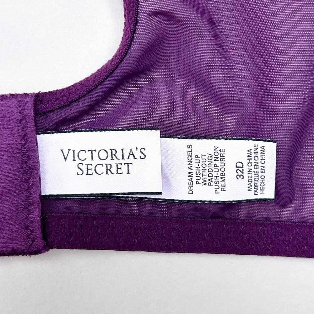 Victoria's Secret Dream Angels Push-Up Without Padding Purple Gold Lace Bra 32D
